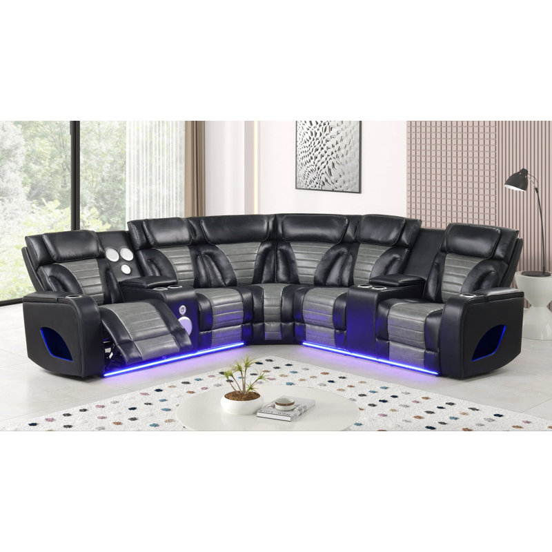 Canapé modulaire en cuir Robin, Noir