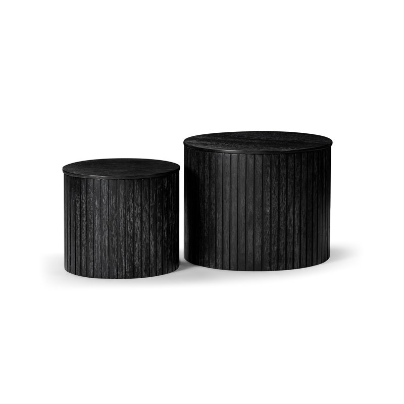 Maven Lane Austin Round Wood Nesting Coffee Tables with Storage, Black