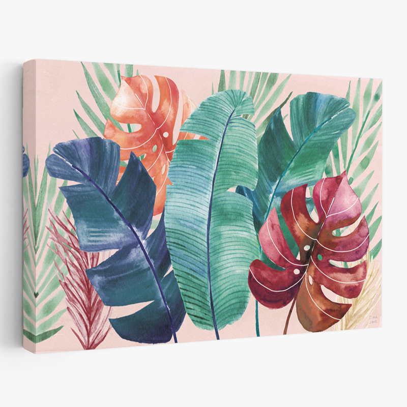 Les tropiques I - feuilles de bananier, art bleu, brun et vert, H 24 po x l 36 po