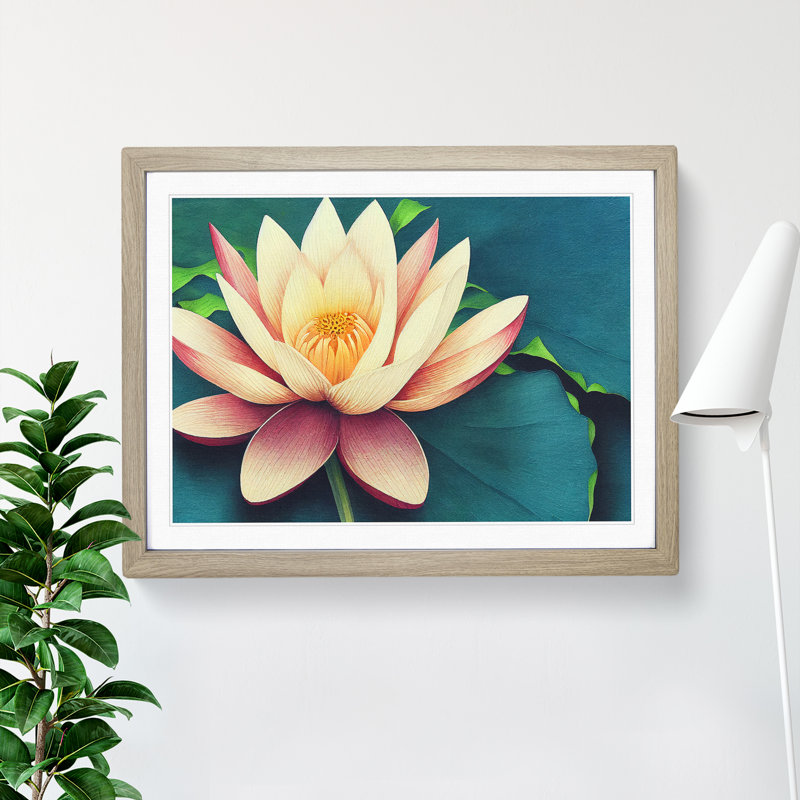 Tantalising Lotus Flower - Single Picture Frame Print, 25cm H x 34cm W, Oak