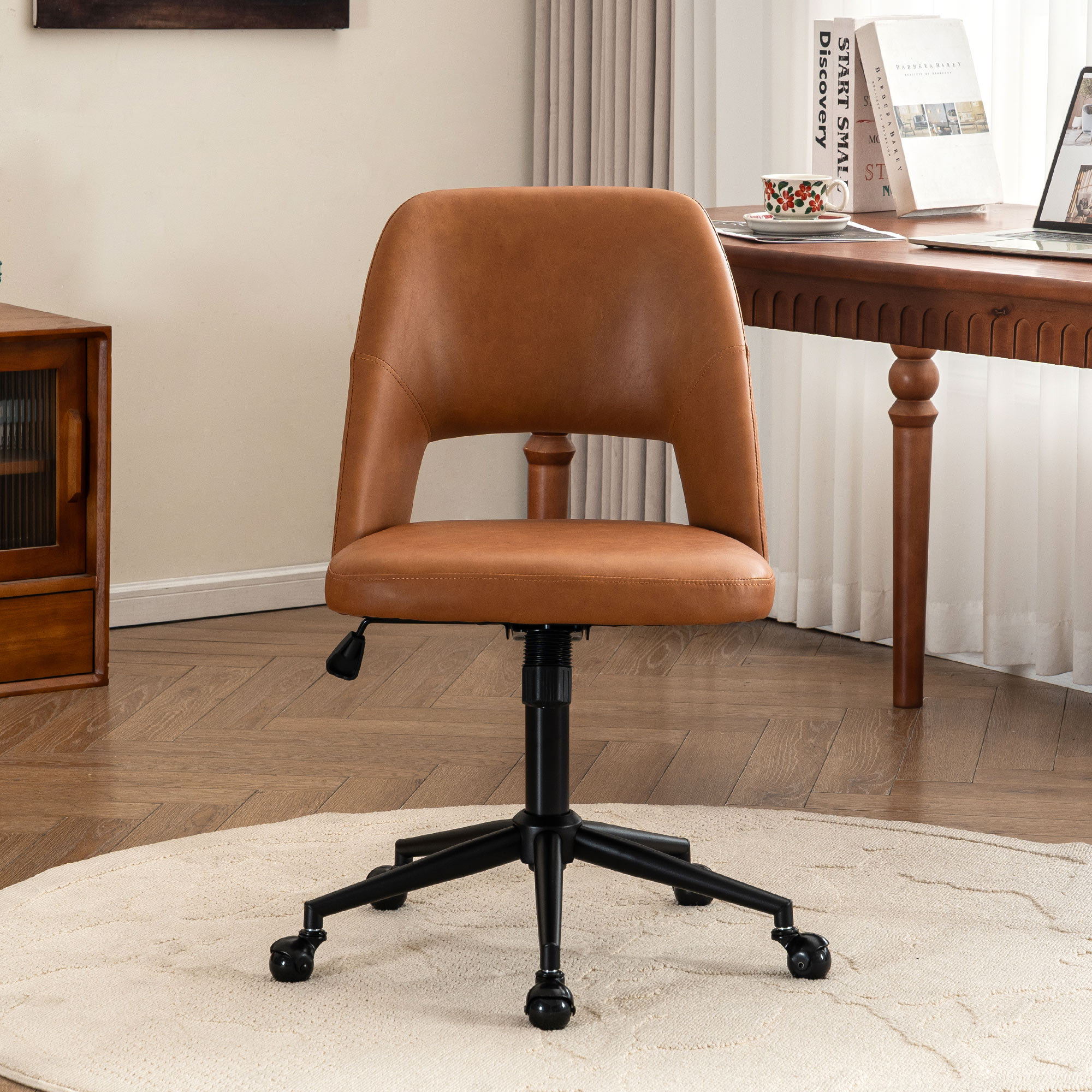 Gramercy Swivel Office Chair, 	Brown Faux Leather