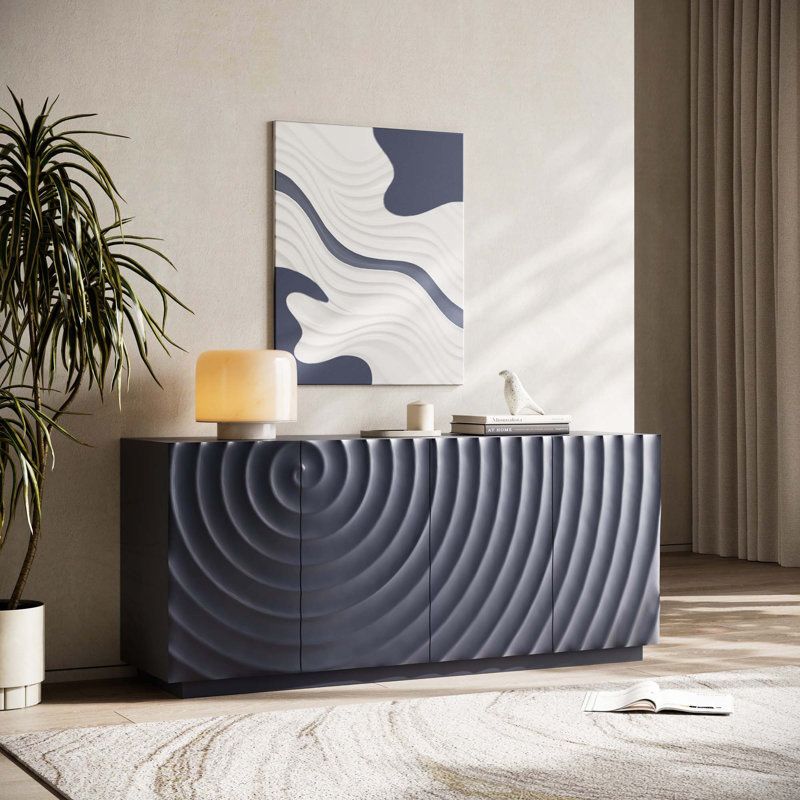 Buffet décoratif moderne autoportant avec 4 portes et anti-déversement pour la cuisine et le salon, Navy Blue