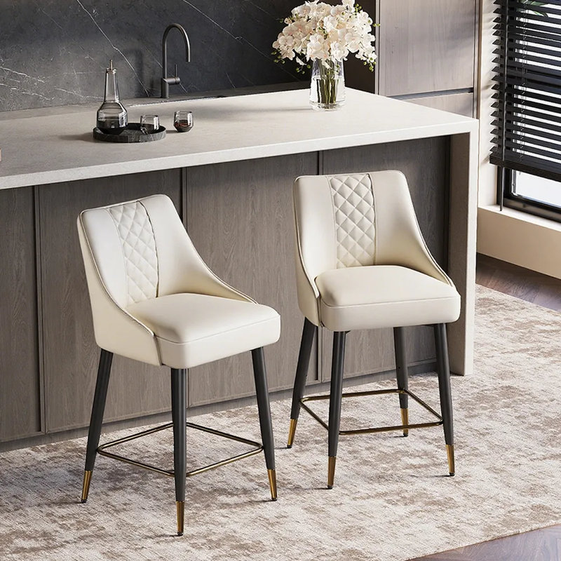 Ensemble de 2 tabourets de bar à hauteur de comptoir 24 po 24 po, en similicuir, pour îlot de cuisine et table de bar, beige