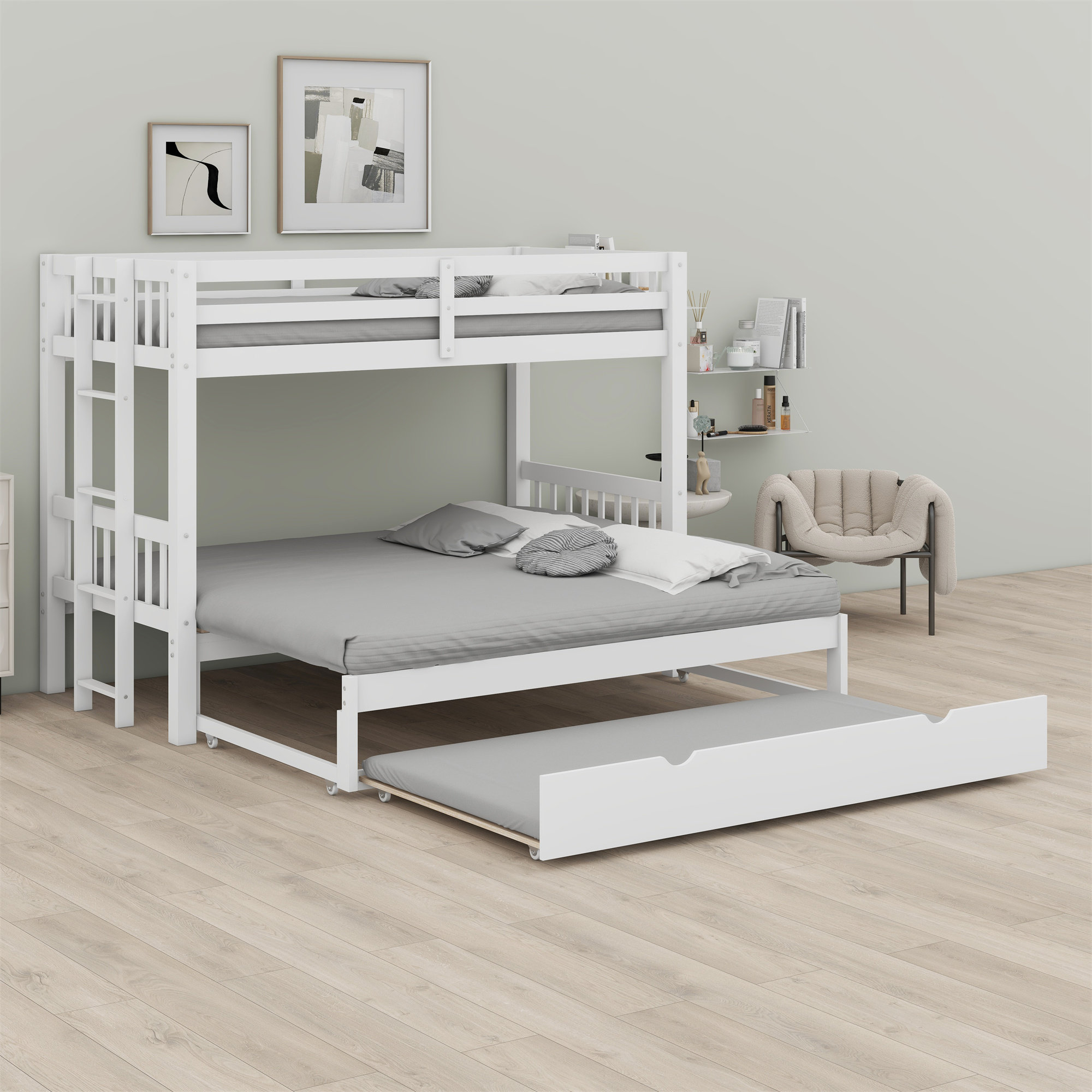 Harriet Bee Pull-Out Bunk Bed With Trundle | Wayfair