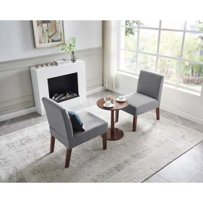 Fabric Accent Chair Set of 2 with Round Wood Table, Decorative Slipper Chair Vanity Chair for Bedroom Home Office, Corner Side Chair