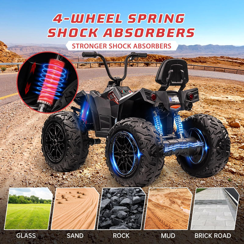 24V Ride On Car 4WD Quad Electric véhicule, Noir