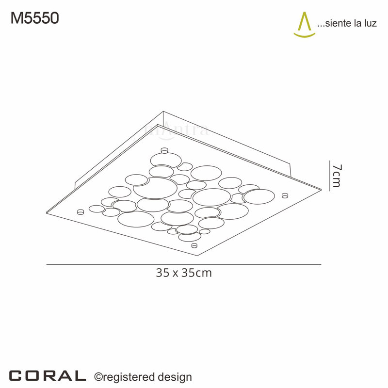 Glass LED Flush Mount, 7cm H x 35cm W x 35cm D