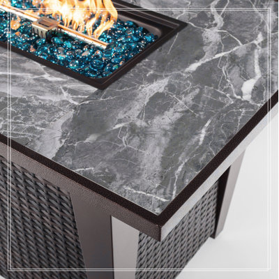 Foyer de table au propane avec pare-vent en verre - Chaufferette d'extérieur carrée en acier