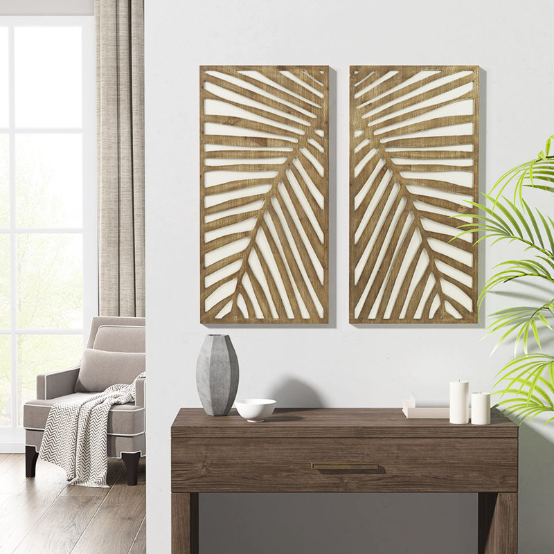 Panneau de décoration murale bicolore en bois avec feuille décorative, de 2 panneaux