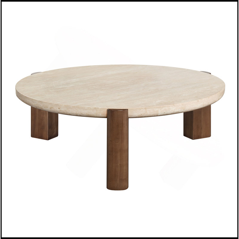 Leonardo Travertine Top & Dark Oak Coffee Table, 14" H x 40" L x 40" W
