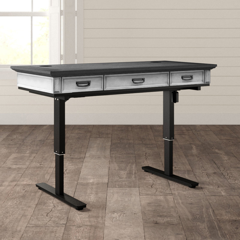 Metal Base Standing Desk with Power Outlet, White