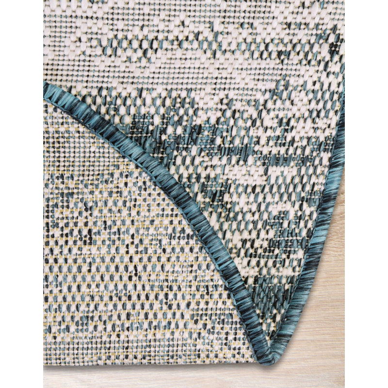 Tapis intérieur / extérieur bleu sarcelle Cartago, Rond 6 pi 1 po