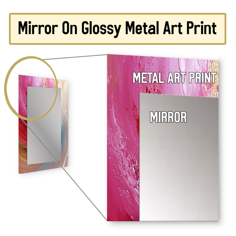 Or et rose océan encre Harmony I - peinture abstraite murale miroir, miroir décoratif moderne, impression d'art en métal