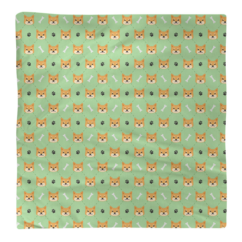 Serviette en coton à motif shiba shiba, Vert menthe, H 0,1 po x l 10 po x P 10 po, Sergé de polyester