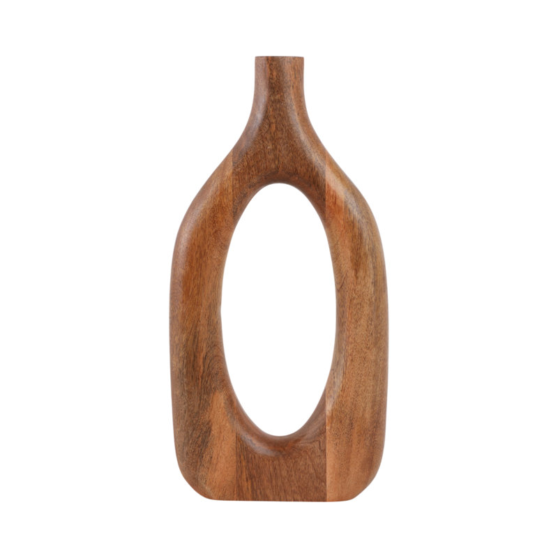 Vase à fleurs ouvert en bois de manguier pour centre de table et tablettes, H 18 po x l 9 po x P 2 po