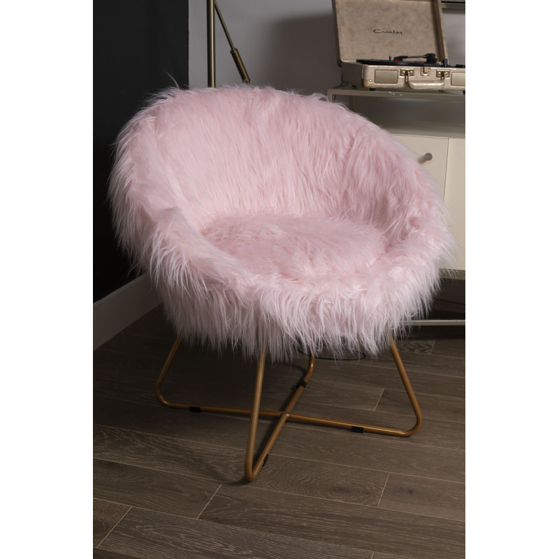 Upholstered Accent Chair, Gold, Pink Faux Fur