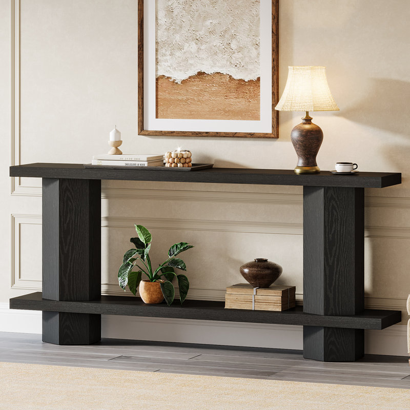 71" Extra Long Console Table With Storage Shelf, Farmhouse Entryway Table Behind Couch Sofa Table, Dark Brown