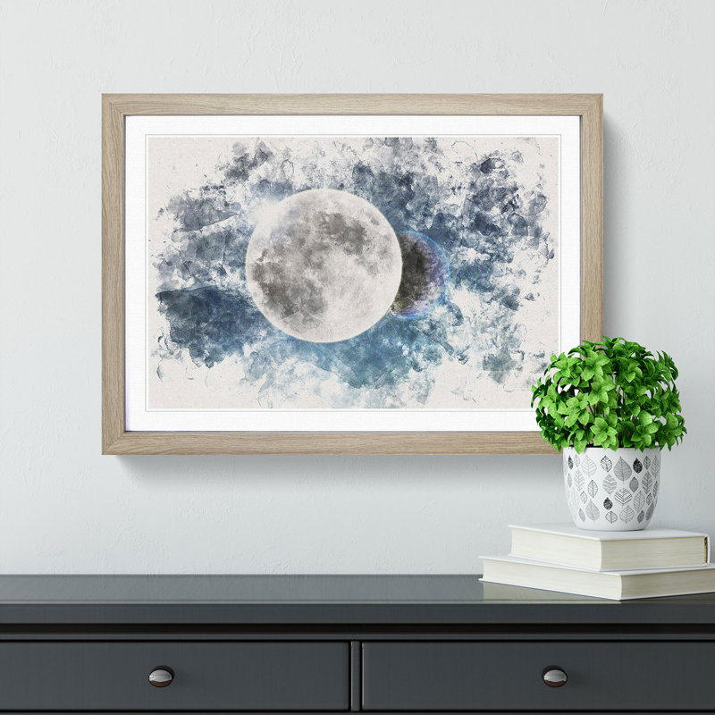 Earth Behind The Moon - Single Picture Frame Painting on MDF, Oak Framed, 40cm H x 60cm W x 2cm D