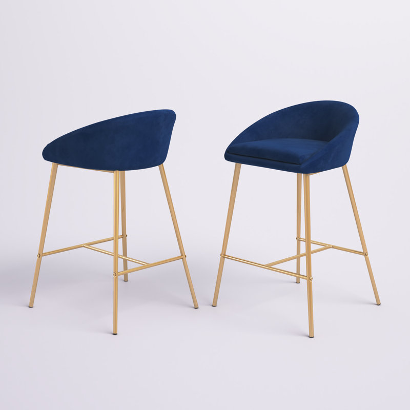 Tabouret de comptoir de 25,75 po Brielle, Velours bleu / cadre doré