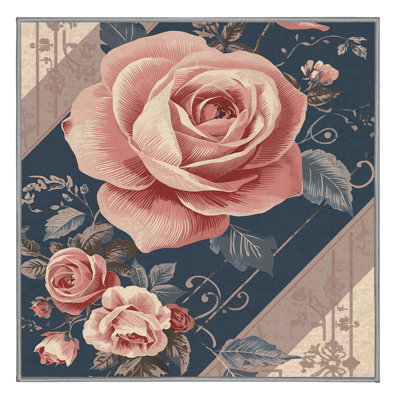 Machine Washable Orlandra Pink Rose Florentiner Floral Rug in Gray – Gray Binding