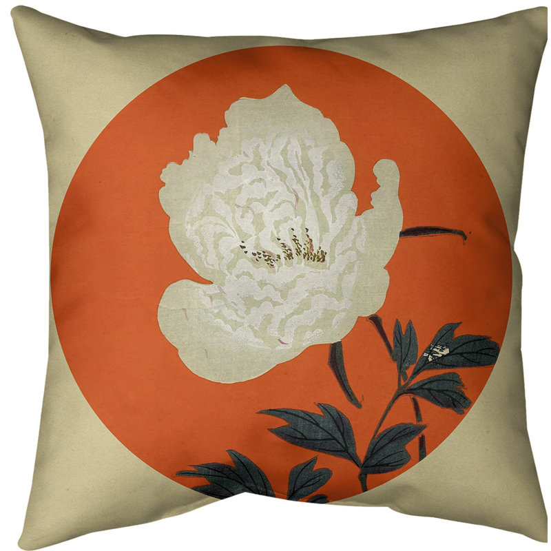 Housse de coussin de peinture pour fleur japonaise, 20 po x 20 po, Orange, Sergé de coton
