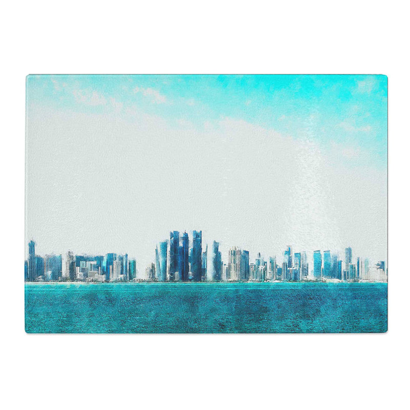 Tempered Glass Skyline of Doha in Qatar Chopping Board, 28.5 cm x 39 cm
