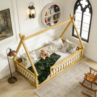 Lit simple en forme de tente, lit tipi avec garde-corps, lattes et porte