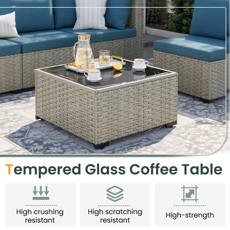 Demasi 2-Person Outdoor Wicker Sofa Set With Cushion, Peacock Blue