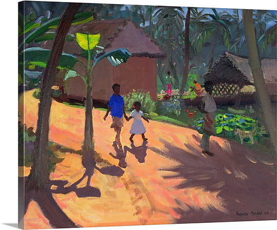 "Elysha" Road To Kovalum Beach, Kerala "par Andrew Macara, reproduction d'art sur toile, H 24 po x l 30 po x P 1,25 po