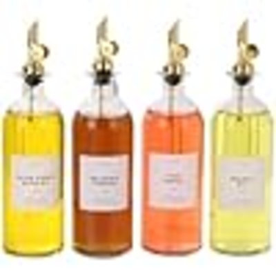 Oil And Vinegar Dispenser With Metal Pour Spout, Weighted Pourer, Glass Bottle Dispenser For Kitchen, Olive Oil Cruet, Glass Olive Oil Bottle | 500Ml, Set Of 4