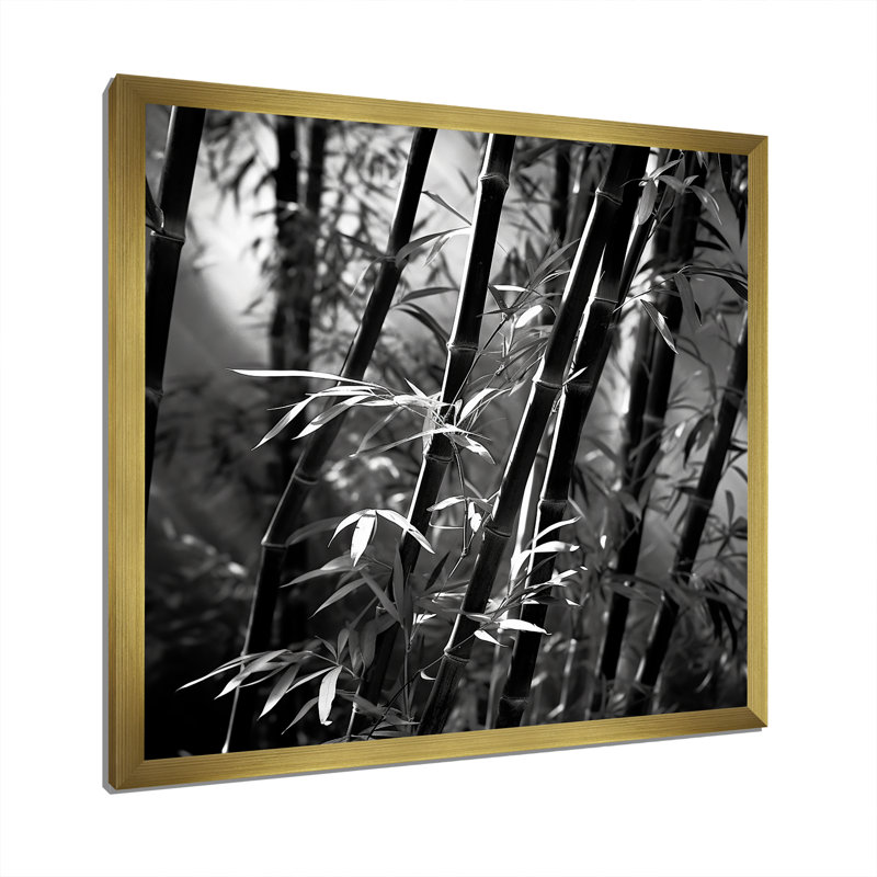 Forêt de bambou monochrome - salon d'art mural en bambou_106664, Encadrement doré, H 16 po x l 16 po x P 1 po