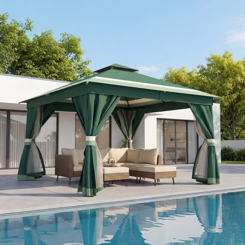 Pavillon de jardin en acier, 12 * 12 pi, GREEN GRADIENT (NOUVEAU)
