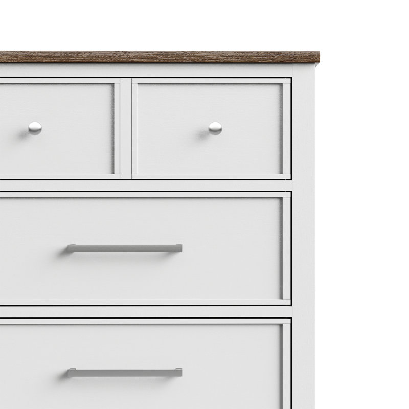 Commode 4 tiroirs Lonegan, Blanc, brun