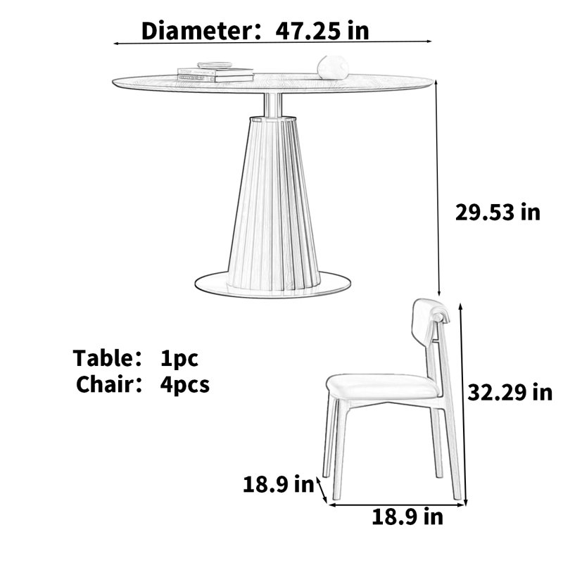 Wabi-sabi Family Modern Simple Round Dining Table Pedestal Dining Set, 5 Piece Dining Set
