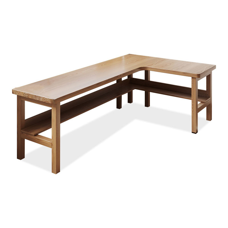 Bureaux en bois massif en L Burlywood, Retour à droite, H 29,53 po x l 70,87 po x P 47,24 po