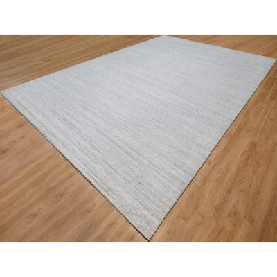 Tapis oriental en laine naturelle surdimensionné 12 pi x 18 pi, motif de stries modernes, tissé à la main, doux au toucher, en laine naturelle