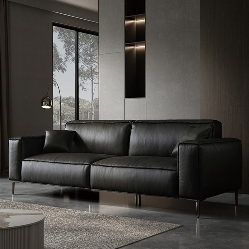 Canapé standard en cuir véritable noir, H 29,92 po x l 78,74 po x P 37,4 po, Noir