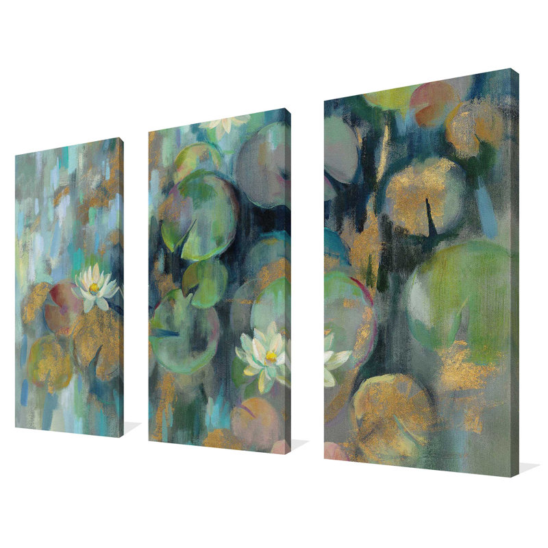 «Magic Lily Pond», ensemble de 3 toiles tendues, H 32 po x l 48 po x P 0,75 po