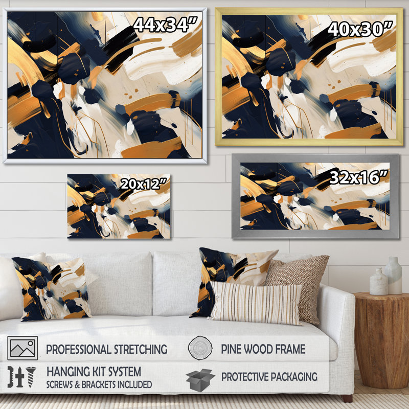 Abstrait combat doré et noir sur toile, Toile tendue, H 12 po x l 20 po x P 1 po