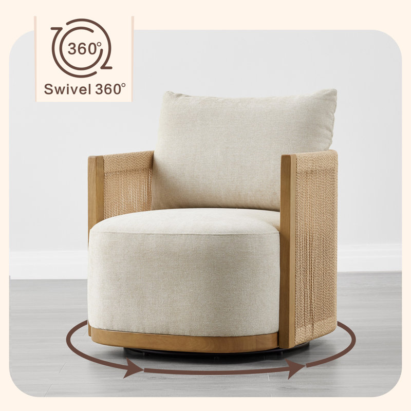 Boho Upholstered Swivel Armchair, Linen
