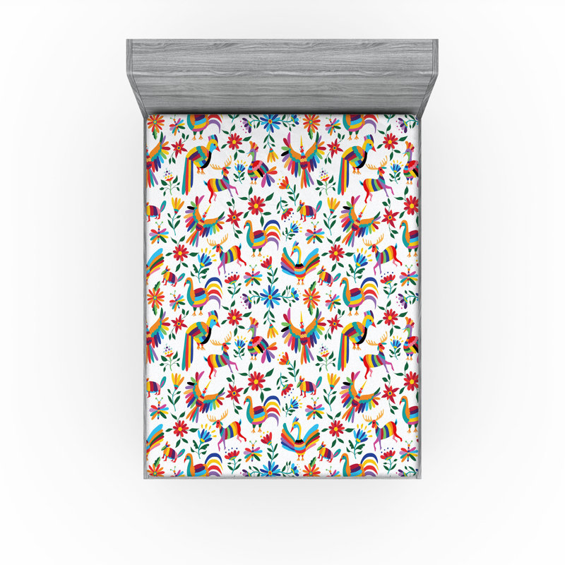 Drap-housse orange Ambesonne, Blanc / bleu / jaune floral, Drap-housse très grand californien