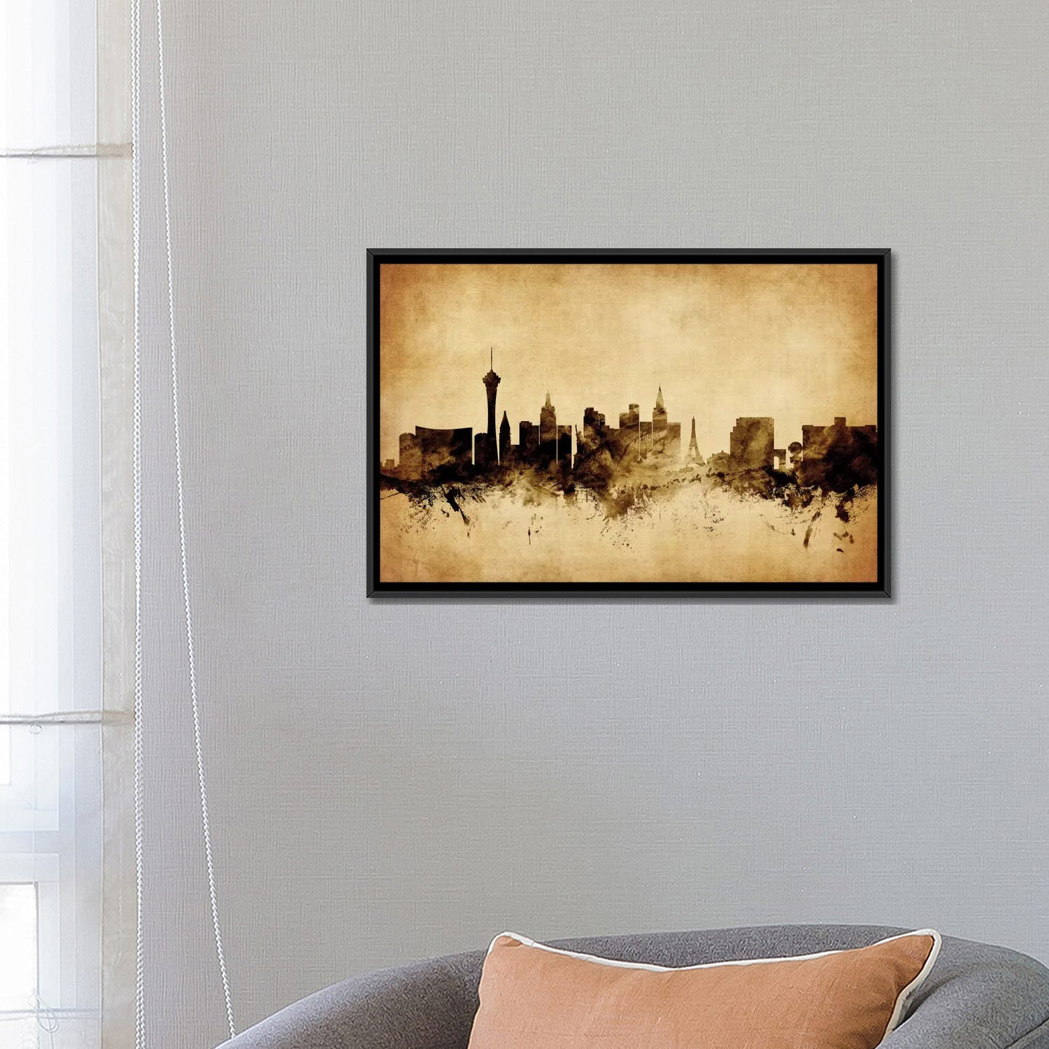 Las Vegas Skyline Wall Art for Living Room Decor Canvas Painting Print NY  City Sign Yellow Light Black and White Cityscape Panorama Modern Building