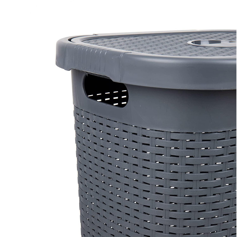  50L Slim Laundry Hamper, Clothes Basket, Lid, Plastic, Ivory, 24" H x 14.25" W x 10.1" D