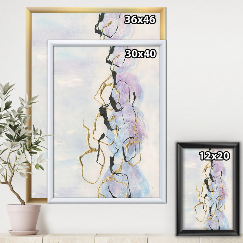Gold Lines On Pastel I - Single Picture Frame Print on Canvas, White Framed, 40" H x 30" W x 1.5" D