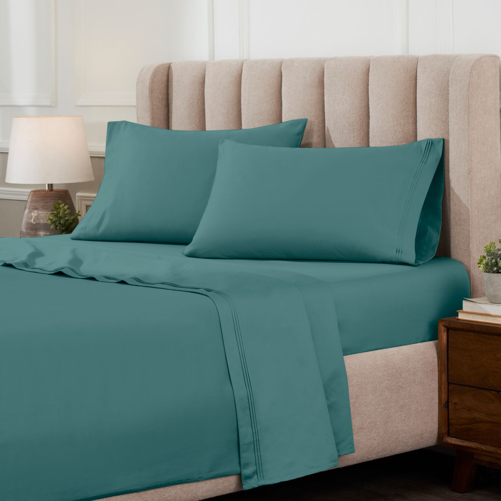 Cotton Sheet Set, Queen Sheet Set with 2 Pillowcases, Deep Sea