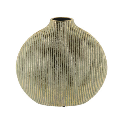 Vase décoratif en céramique 12,2x2,8x12,4 "or avec texture nervurée verticale