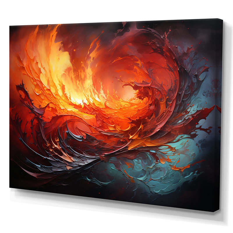 Abstrait symphonie de tempête de feu rouge - Collages abstraits, décoration murale, H 34 po x l 44 po x P 1,5 po
