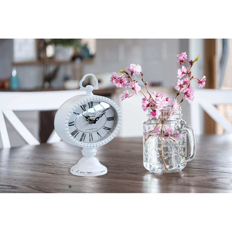 Metal Electric Alarm Tabletop Clock in White