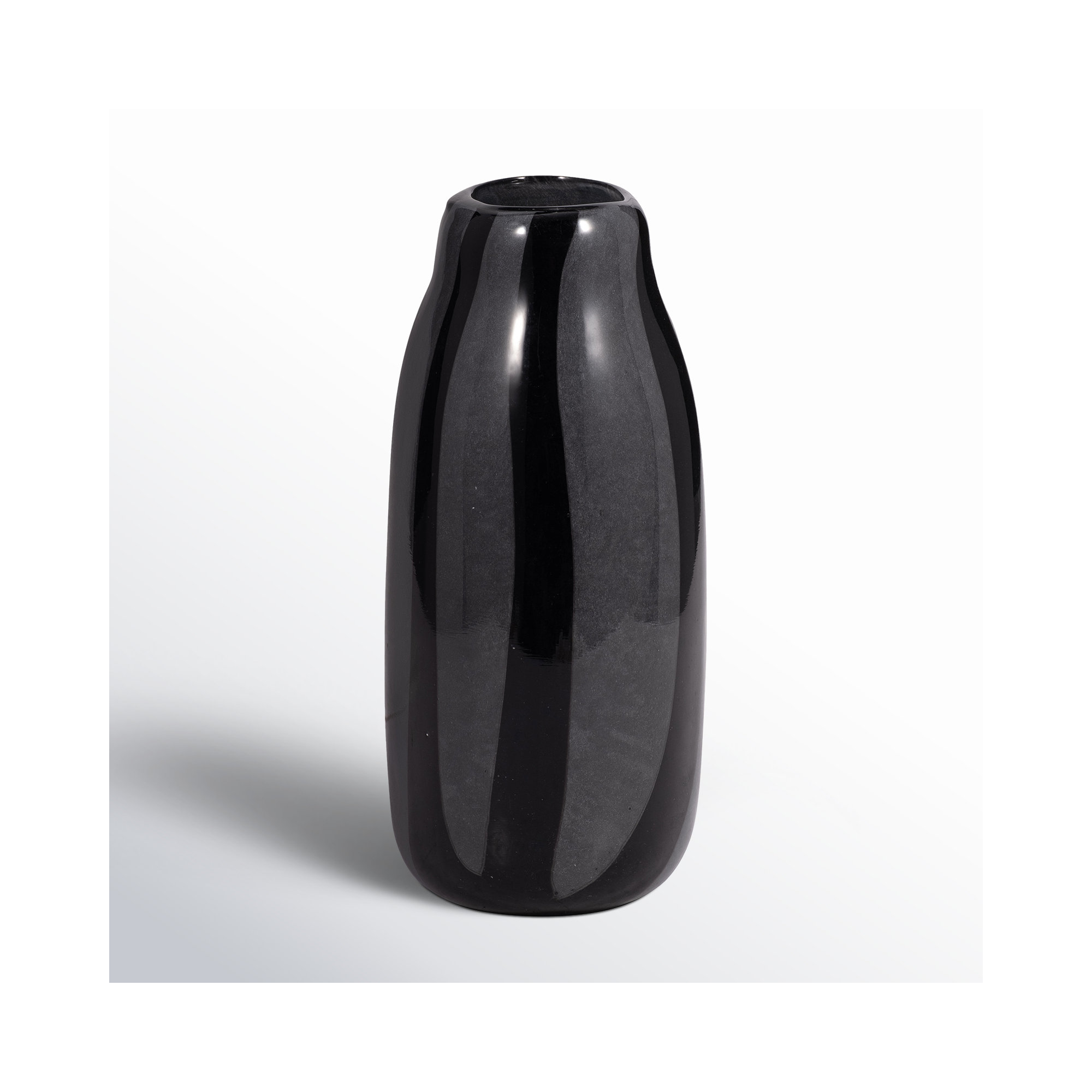 Mele Modern Striped Glass Vase, Black, 10" H x 6" W x 5" D