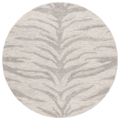 Vishakan Ebony Hand Tufted Wool Cotton Animal Print Rug in Ivory/Gray